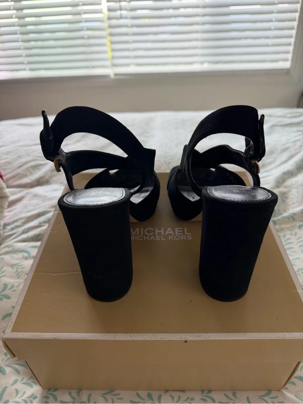 Michael Kors Becky Platform Black Suede Crisscross Wedge Sandals